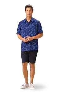 Ocean Waves Navy/Periwinkle Kai Mens Classic Shirt (Medium)