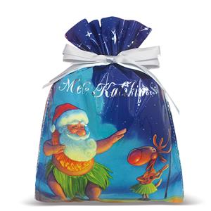 Foil D/S Gift Bag 3-pk SM, Santa Dances Hula