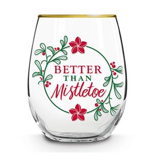 Stemless Wine Glass, Plumeria Mistletoe  NEW!