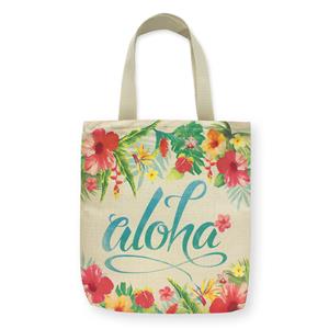 Woven Tote, Aloha Floral (Pink Zipper)