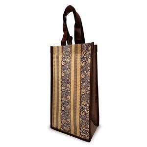 Non-Woven 2 Bottle Wine Carrier, Tribal - Tan